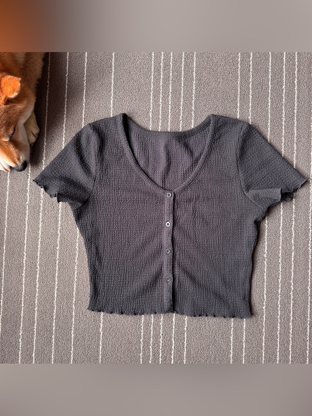 Women's Charcoal Button-Front Cropped Top